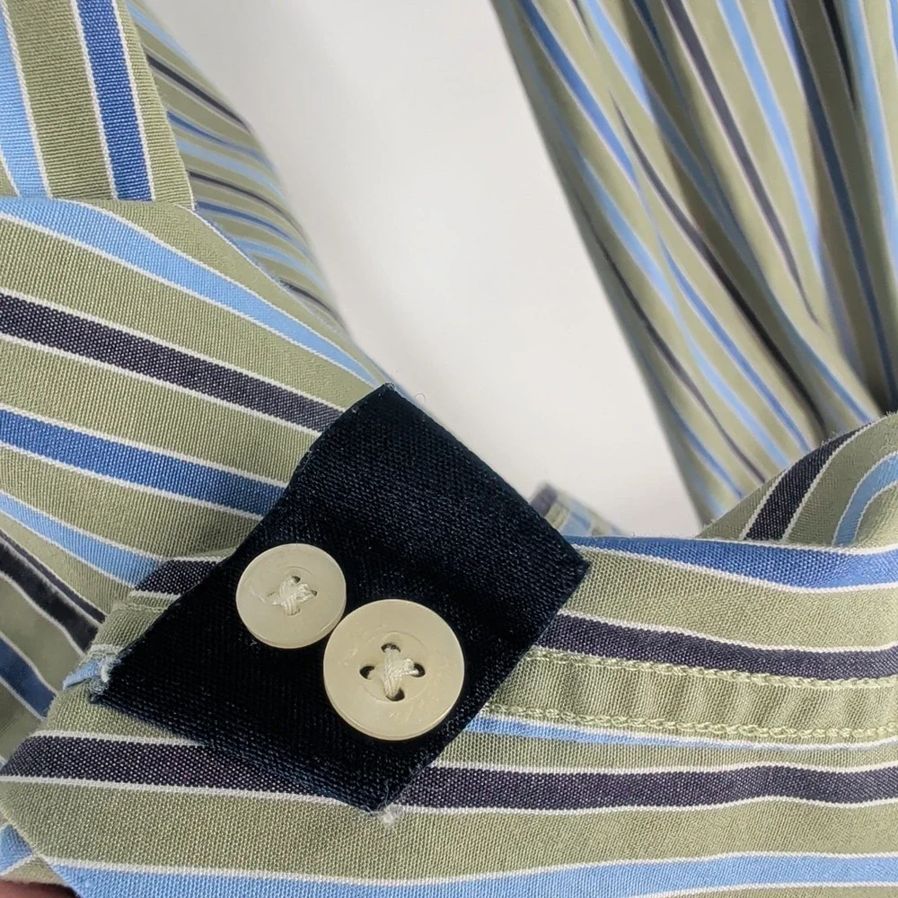 Austin Reed London Classic Striped Cotton‎ Button Down Shirt Green Blue Size L
